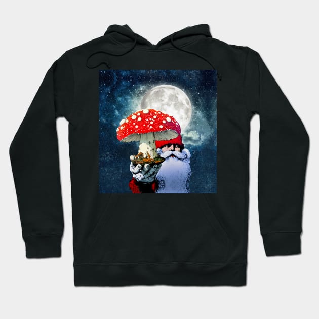 Amanita Muscaria the Red Mushroom with White Spots is Santa Claus's High Flying Reindeer on a Dark Background Hoodie by Puff Sumo